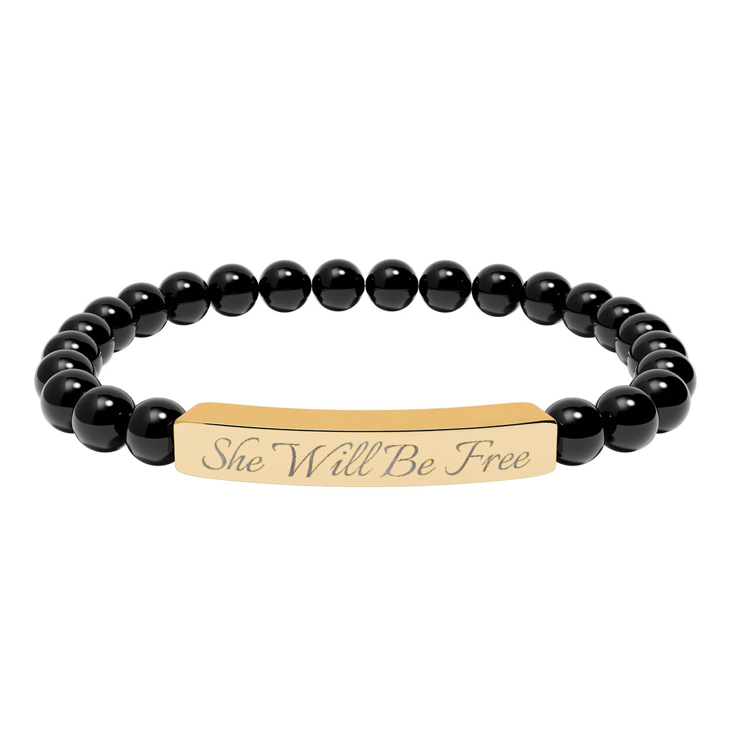 'She Will Be Free' Engraved Crystal Bracelet