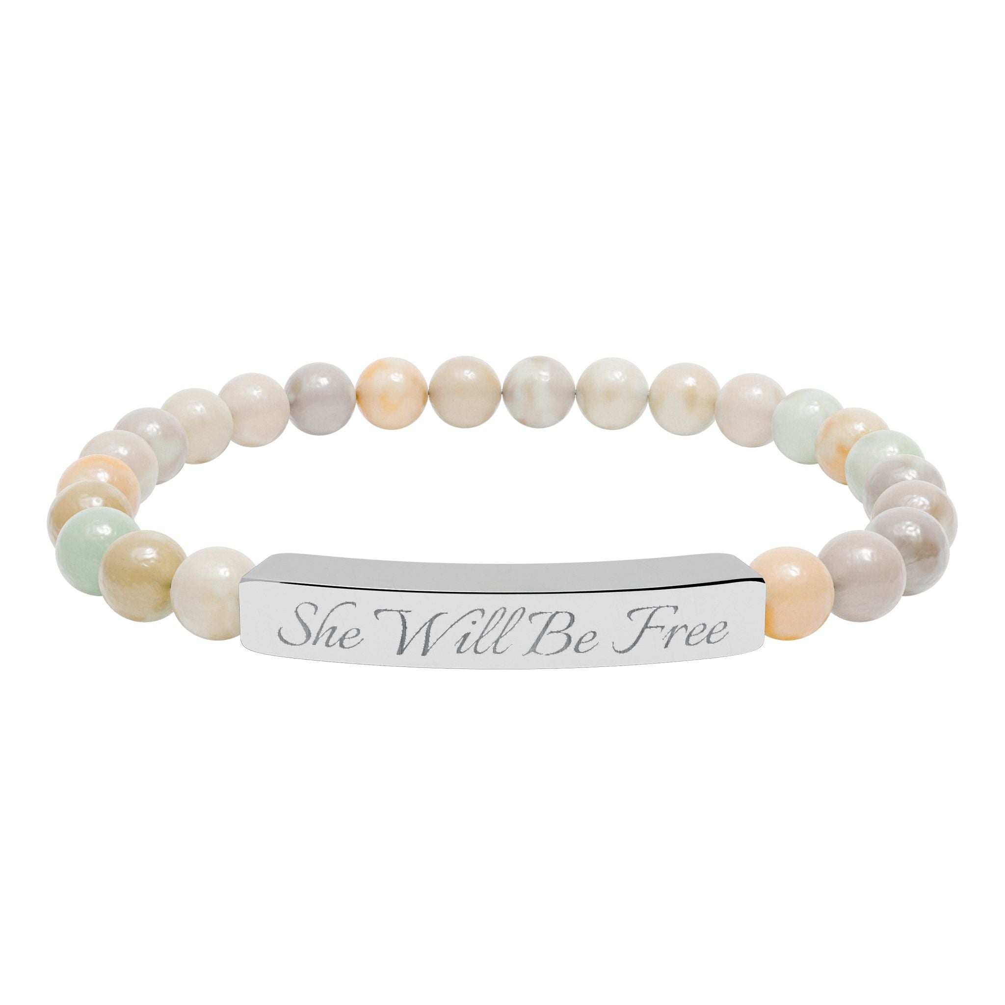 'She Will Be Free' Engraved Crystal Bracelet