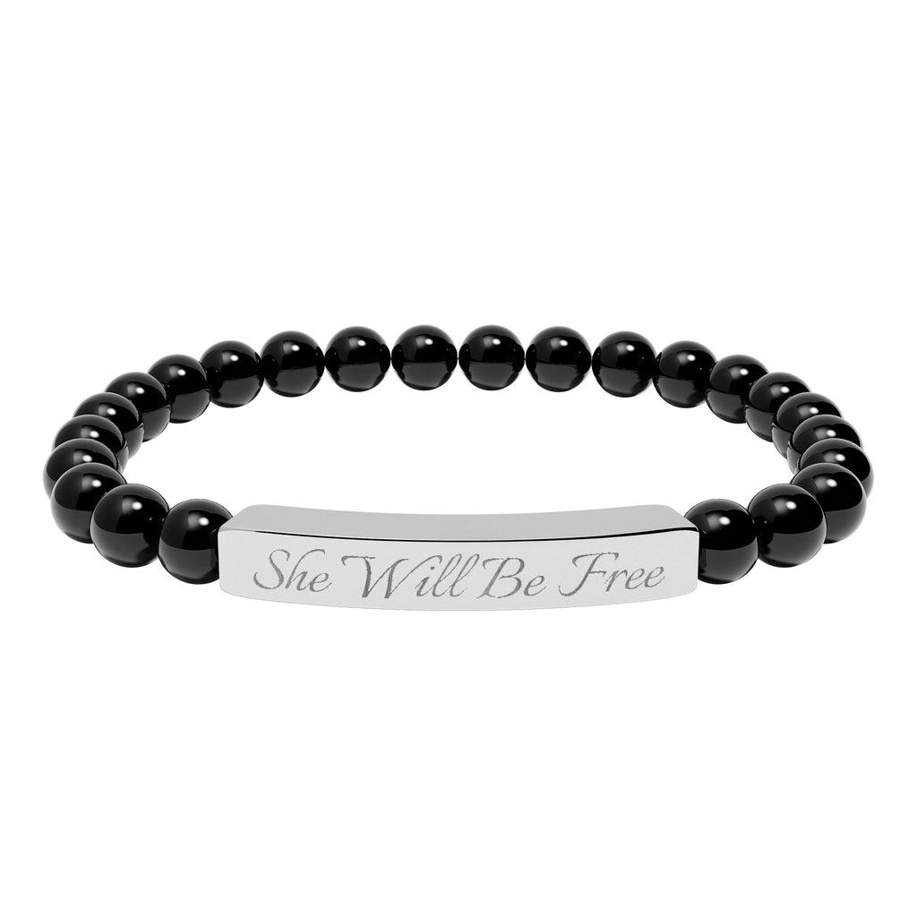 'She Will Be Free' Engraved Crystal Bracelet