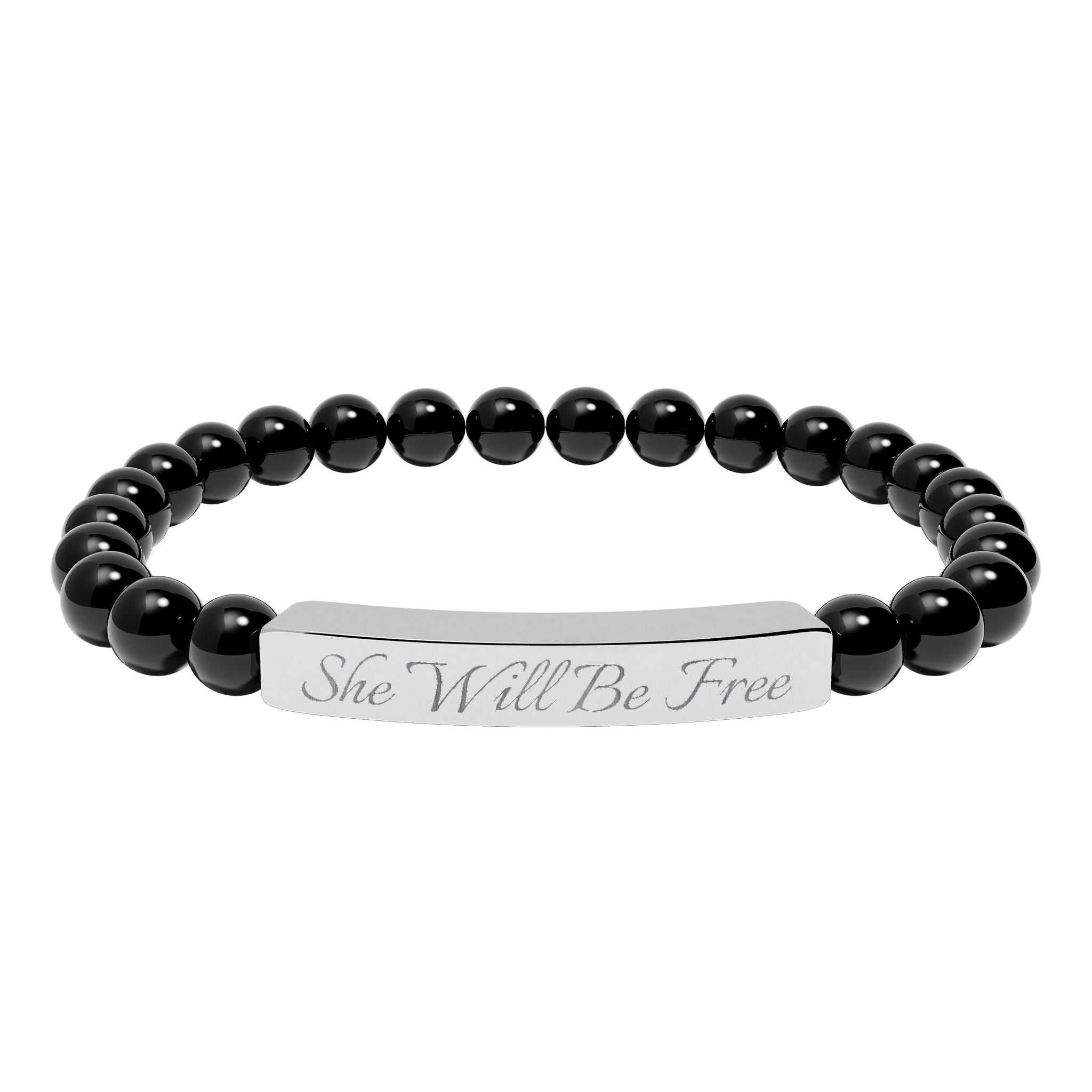 'She Will Be Free' Engraved Crystal Bracelet
