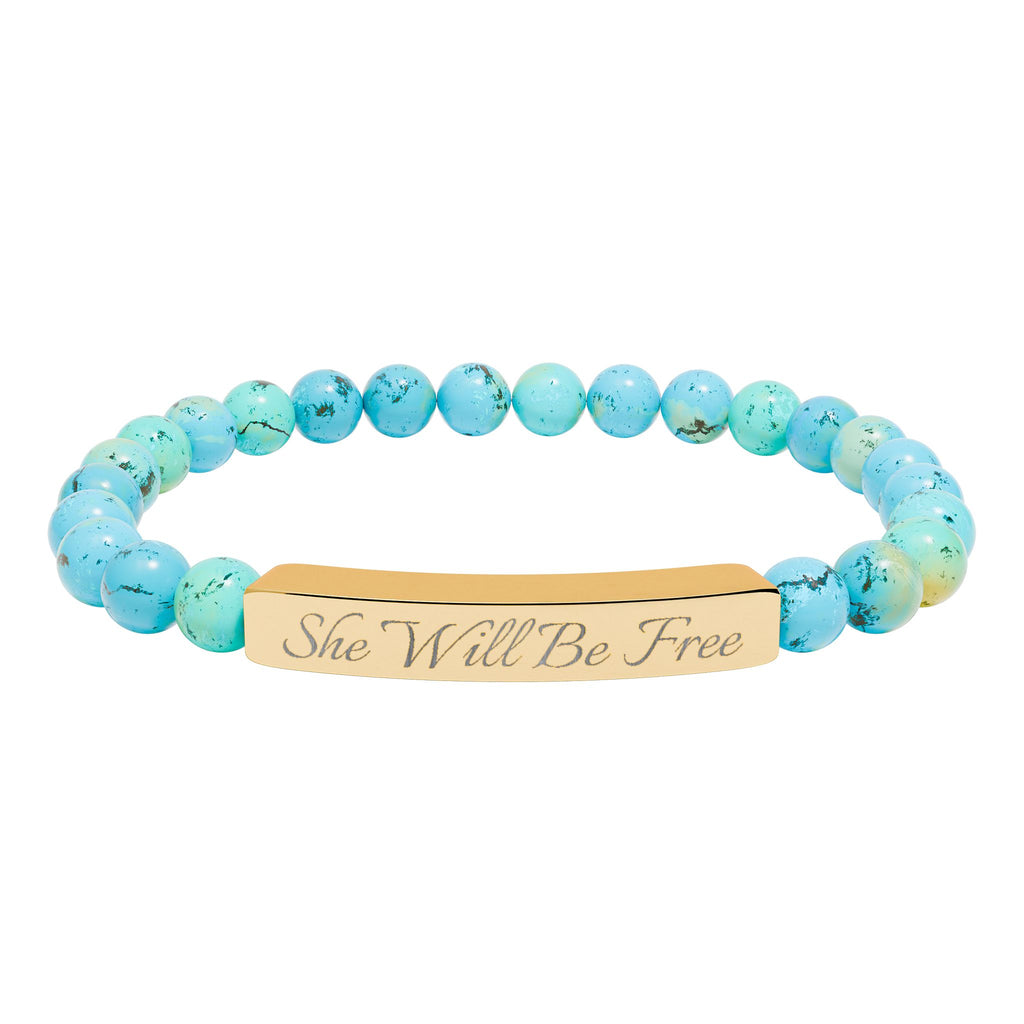 'She Will Be Free' Engraved Crystal Bracelet