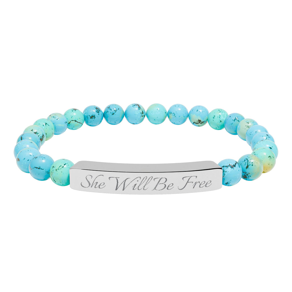 'She Will Be Free' Engraved Crystal Bracelet