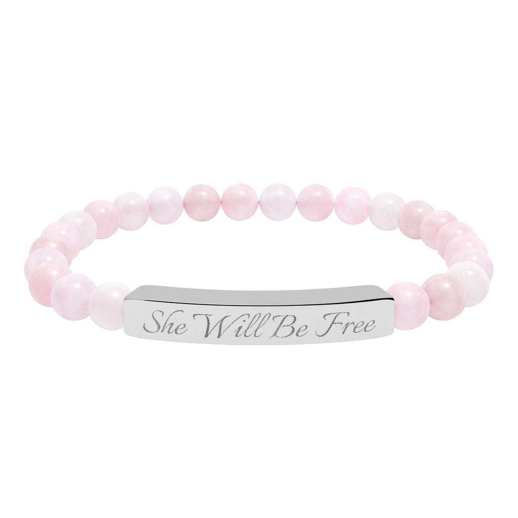 'She Will Be Free' Engraved Crystal Bracelet