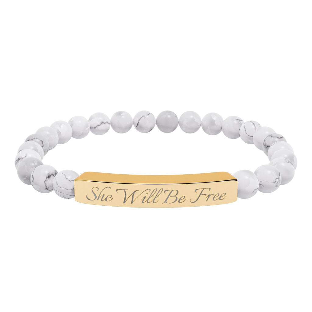 'She Will Be Free' Engraved Crystal Bracelet