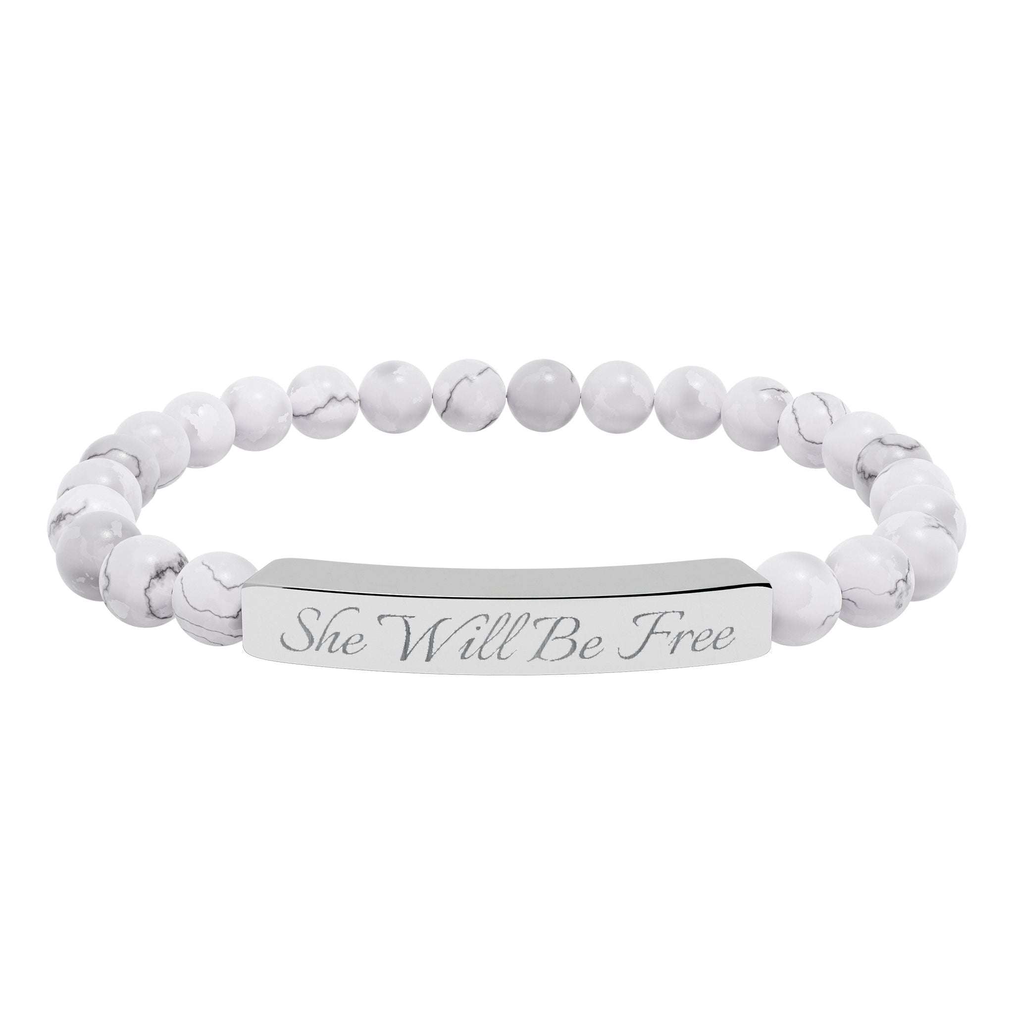 'She Will Be Free' Engraved Crystal Bracelet