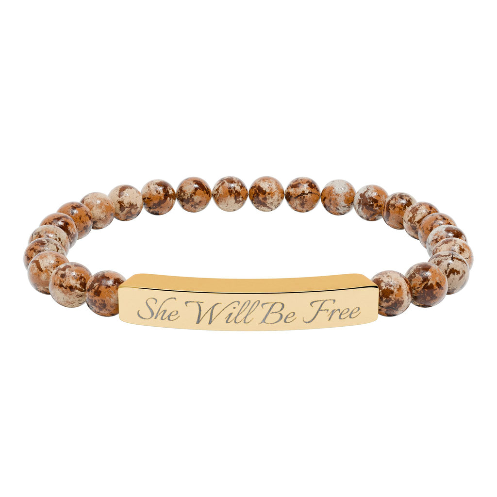 'She Will Be Free' Engraved Crystal Bracelet