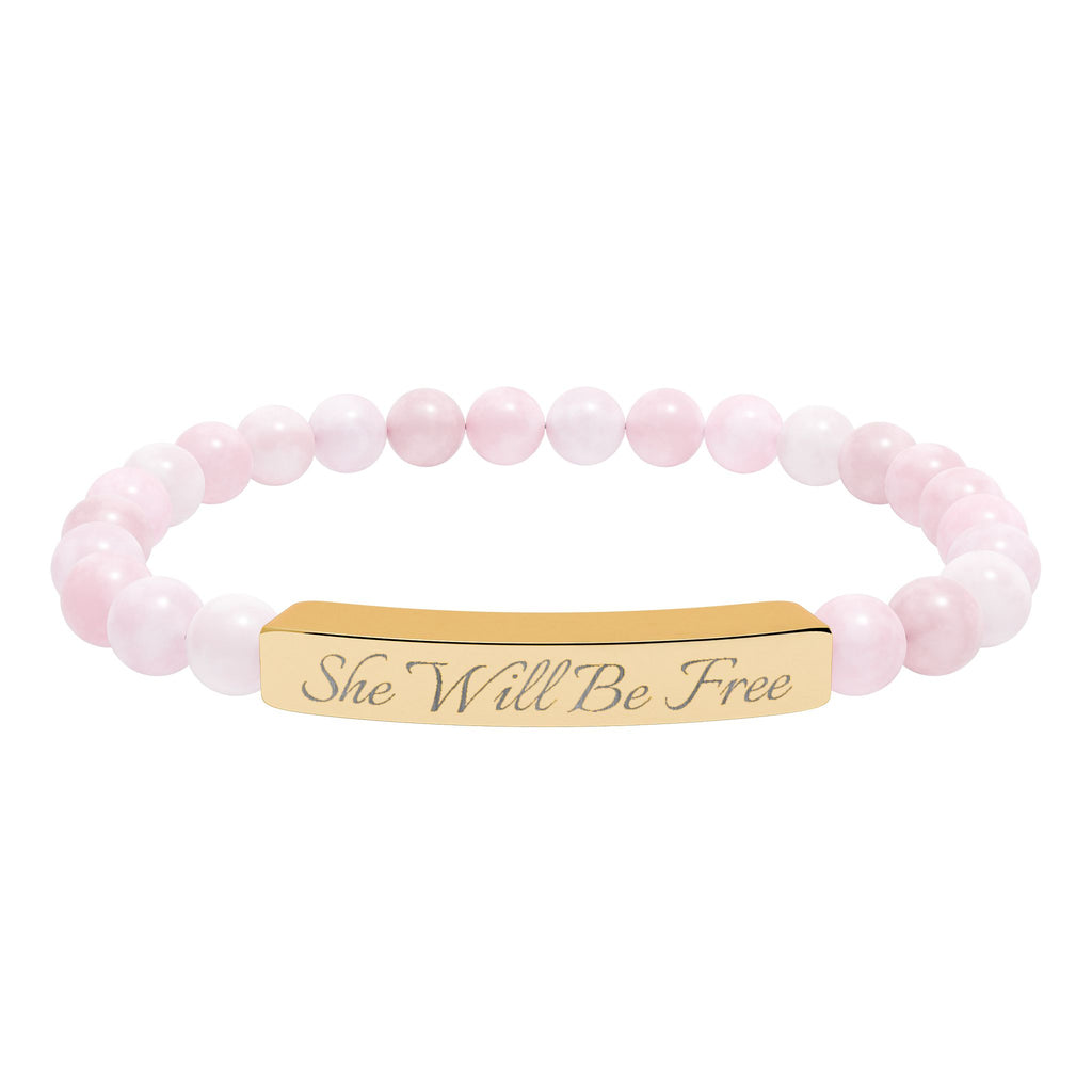 'She Will Be Free' Engraved Crystal Bracelet