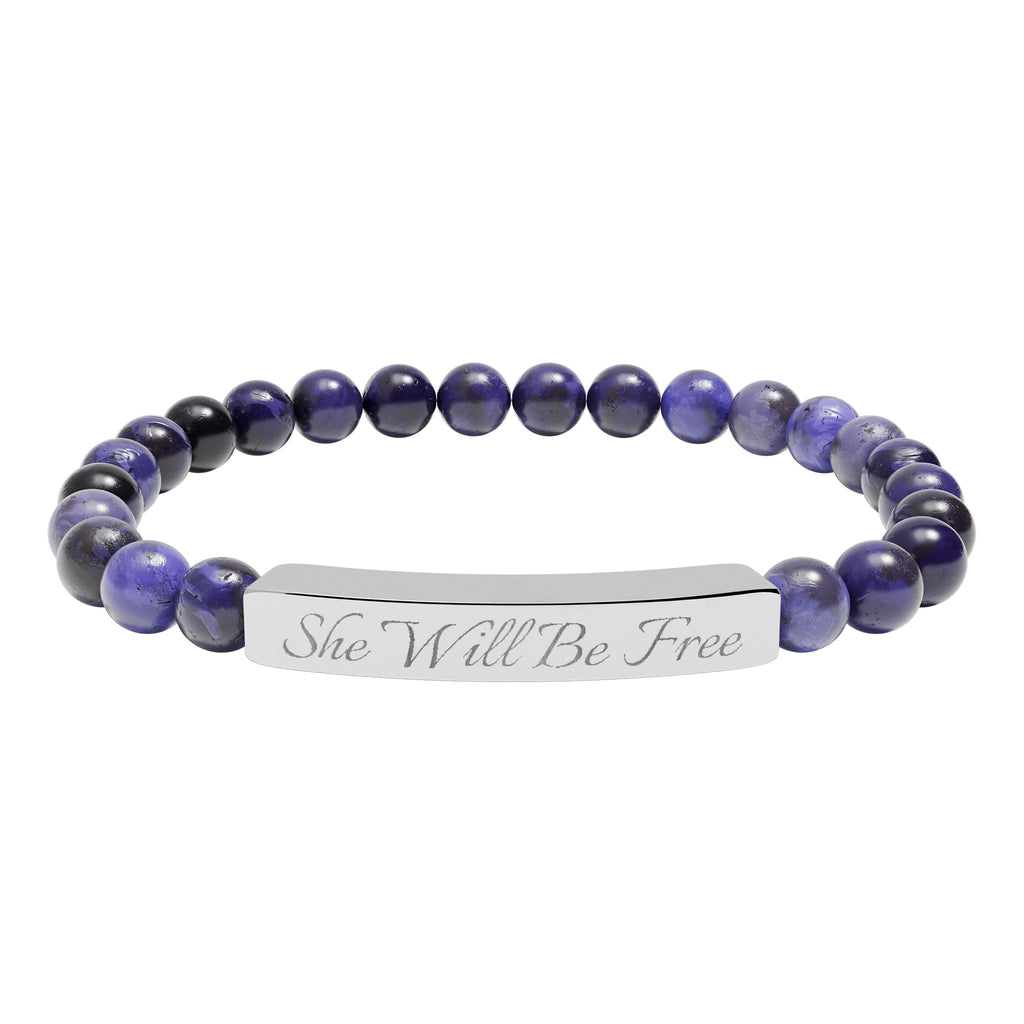 'She Will Be Free' Engraved Crystal Bracelet
