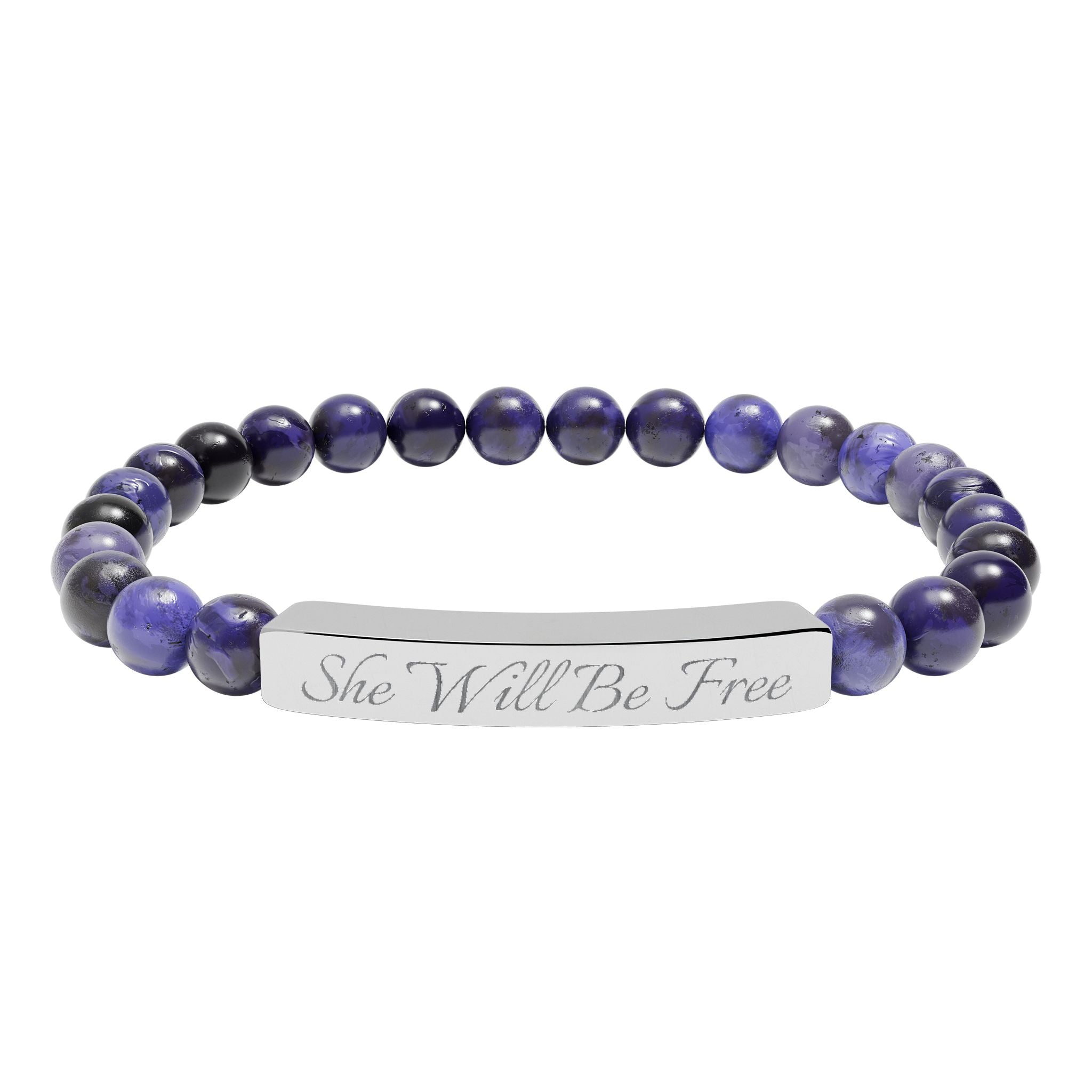 'She Will Be Free' Engraved Crystal Bracelet
