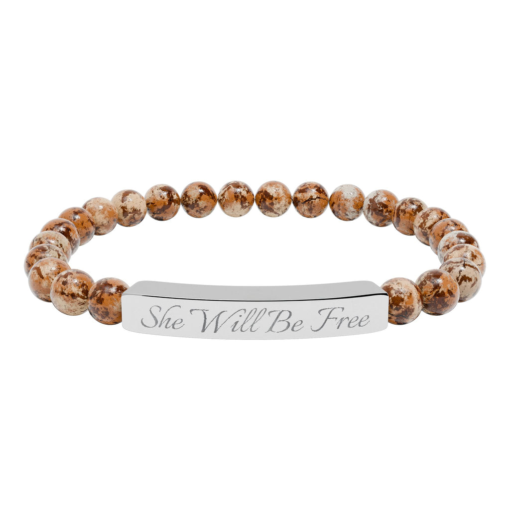 'She Will Be Free' Engraved Crystal Bracelet