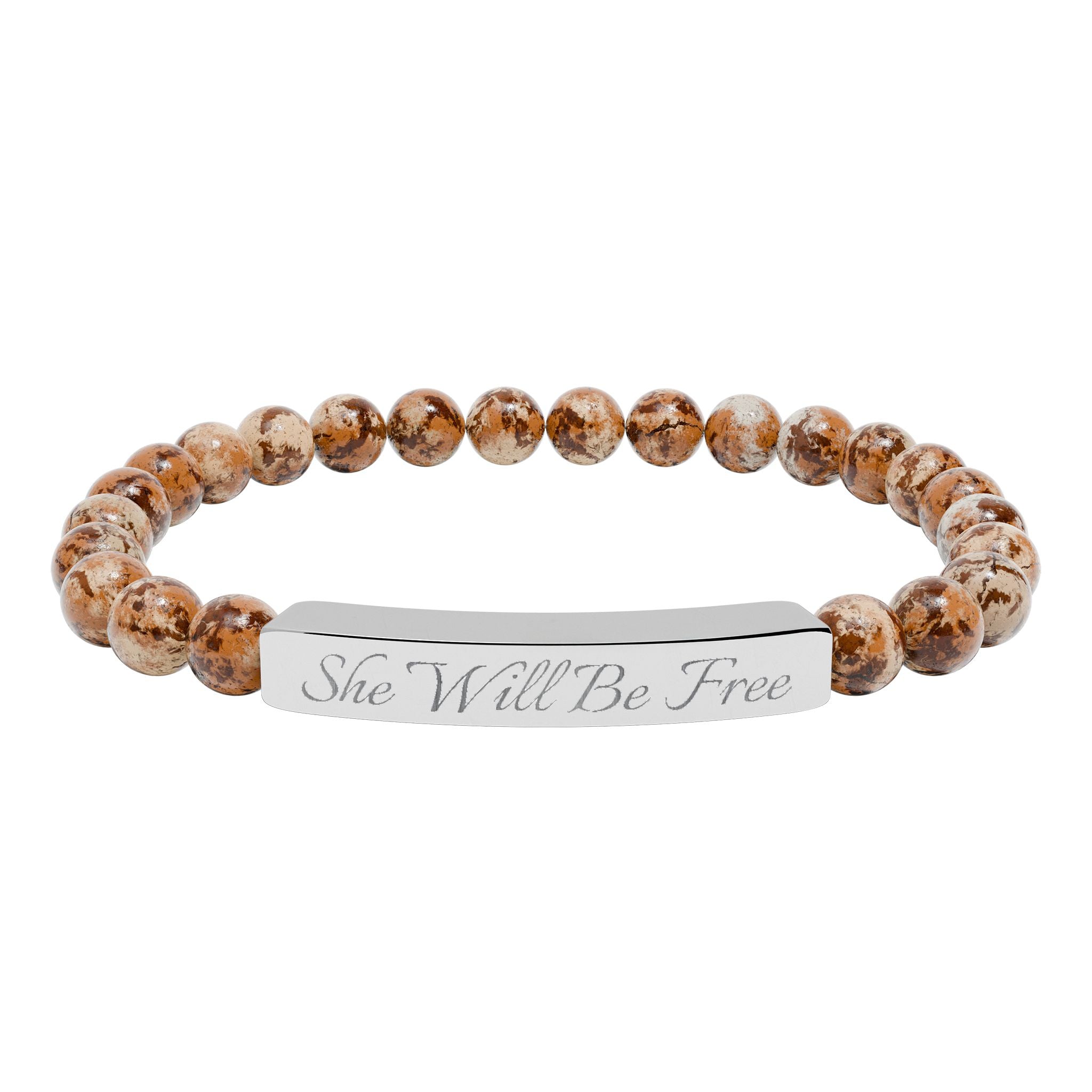 'She Will Be Free' Engraved Crystal Bracelet