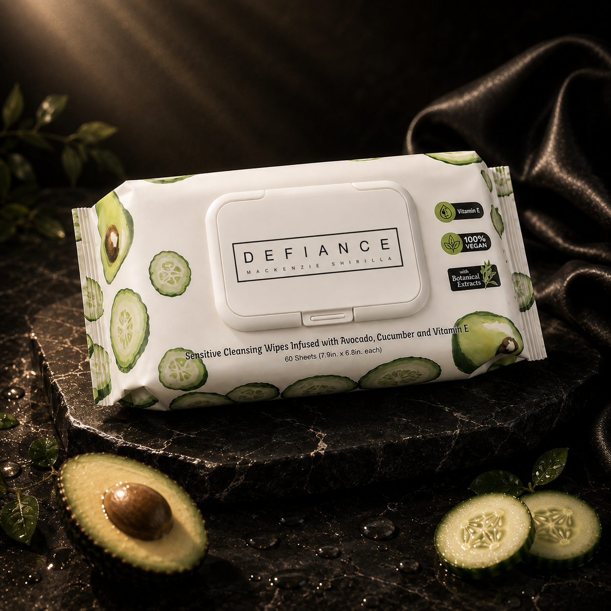 DEFIANCE® by Mackenzie Makeup Wipes - Avocado and Cucumber - 60 Wipes